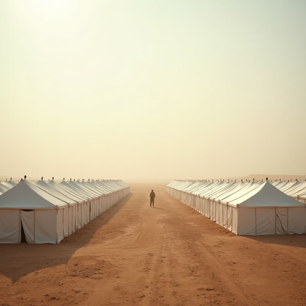 Zeltlager humanitärer Hilfe in einer Notunterkunft.